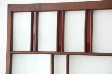 昭和レトロ　古い木のアンティーク色ガラス入りドア?(扉/ガラス扉)