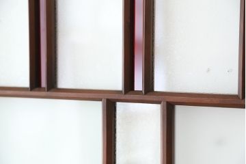昭和レトロ　古い木のアンティーク色ガラス入りドア?(扉/ガラス扉)