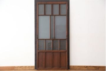昭和レトロ　古い木のアンティーク色ガラス入りドア?(扉/ガラス扉)