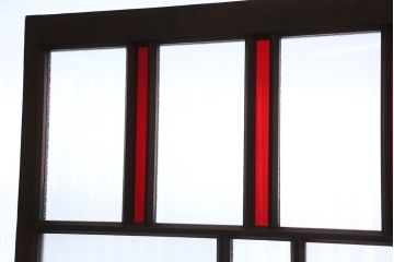 昭和レトロ　古い木のアンティーク色ガラス入りドア?(扉/ガラス扉)