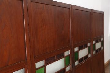 大正ロマン　古いお屋敷の色ガラス入り帯戸4枚セット(ガラス帯戸、ダイヤガラス)