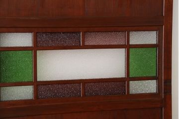 大正ロマン　古いお屋敷の色ガラス入り帯戸4枚セット(ガラス帯戸、ダイヤガラス)