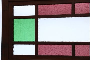 大正ロマン　古いお屋敷の色ガラス入り帯戸4枚セット(ガラス帯戸、ダイヤガラス)