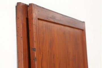 古民具・骨董　古いお屋敷の色ガラス入り帯戸2枚セット(ガラス帯戸、ダイヤガラス/モールガラス/引き戸)(ガラス戸)