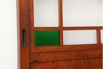 古民具・骨董　古いお屋敷の色ガラス入り帯戸2枚セット(ガラス帯戸、ダイヤガラス/モールガラス/引き戸)(ガラス戸)