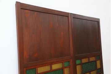 大正ロマン　2色使い色ガラス入りガラス帯戸2枚セット(ダイヤガラス/引き戸/建具)(ガラス戸)