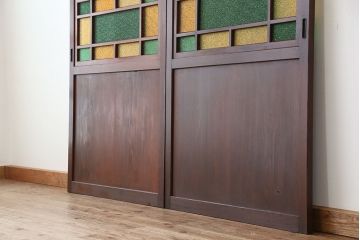 大正ロマン　2色使い色ガラス入りガラス帯戸2枚セット(ダイヤガラス/引き戸/建具)(ガラス戸)