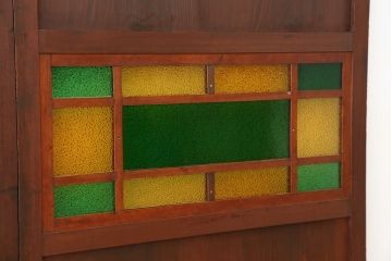 大正ロマン　2色使い色ガラス入りガラス帯戸2枚セット(ダイヤガラス/引き戸/建具)(ガラス戸)