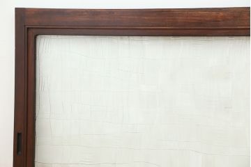 昭和レトロ　古い木の模様ガラス引き戸2枚セット(建具/小窓)(明り取り)(ガラス戸)