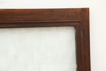 昭和レトロ　古い木の模様ガラス引き戸2枚セット(建具/小窓)(明り取り)(ガラス戸)