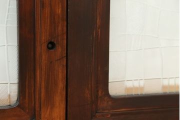 昭和レトロ　古い木の模様ガラス引き戸2枚セット(建具/小窓)(明り取り)(ガラス戸)