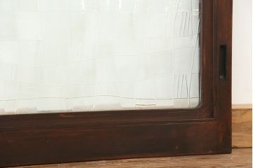 昭和レトロ　古い木の模様ガラス引き戸2枚セット(建具/小窓)(明り取り)(ガラス戸)