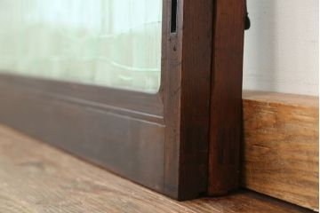 昭和レトロ　古い木の模様ガラス引き戸2枚セット(建具/小窓)(明り取り)(ガラス戸)
