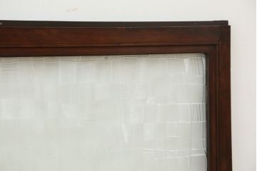 昭和レトロ　古い木の模様ガラス引き戸2枚セット(建具/小窓)(明り取り)(ガラス戸)