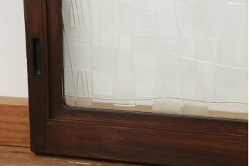 昭和レトロ　古い木の模様ガラス引き戸2枚セット(建具/小窓)(明り取り)(ガラス戸)