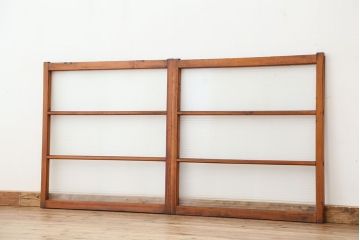 アンティーク　古い木の銀モールガラス引き戸2枚セット(1)(ガラス戸/建具/小窓)