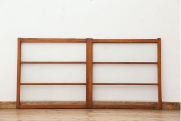 アンティーク　古い木の銀モールガラス引き戸2枚セット(1)(ガラス戸/建具/小窓)