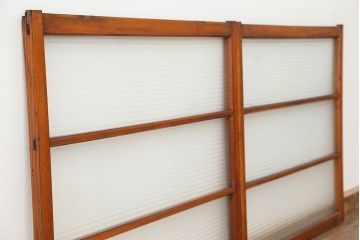 アンティーク　古い木の銀モールガラス引き戸2枚セット(1)(ガラス戸/建具/小窓)