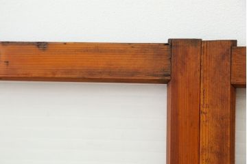 アンティーク　古い木の銀モールガラス引き戸2枚セット(1)(ガラス戸/建具/小窓)