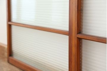 アンティーク　古い木の銀モールガラス引き戸2枚セット(1)(ガラス戸/建具/小窓)