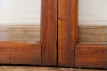 アンティーク　古い木の銀モールガラス引き戸2枚セット(1)(ガラス戸/建具/小窓)