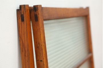 アンティーク　古い木の銀モールガラス引き戸2枚セット(1)(ガラス戸/建具/小窓)
