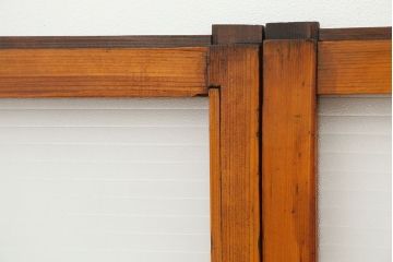 アンティーク　古い木の銀モールガラス引き戸2枚セット(1)(ガラス戸/建具/小窓)