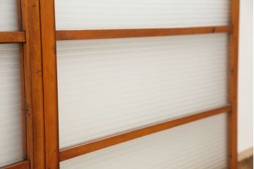 アンティーク　古い木の銀モールガラス引き戸2枚セット(1)(ガラス戸/建具/小窓)