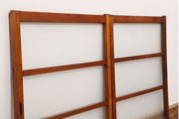 アンティーク　古い木の銀モールガラス引き戸2枚セット?(ガラス戸/建具/小窓)