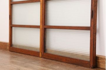 アンティーク　古い木の銀モールガラス引き戸2枚セット?(ガラス戸/建具/小窓)