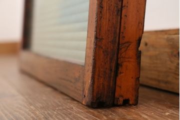 アンティーク　古い木の銀モールガラス引き戸2枚セット?(ガラス戸/建具/小窓)
