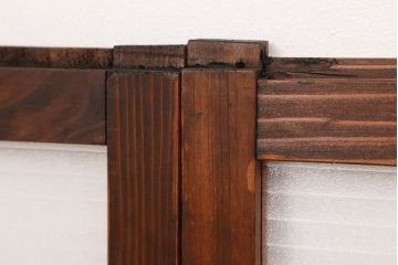 アンティーク　古い木の銀モールガラス引き戸2枚セット?(ガラス戸/建具/小窓)