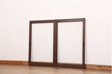 アンティーク　古い木の大判モールガラス引き戸(ガラス戸/小窓/建具)