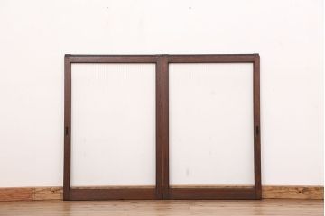 アンティーク　古い木の大判モールガラス引き戸(ガラス戸/小窓/建具)