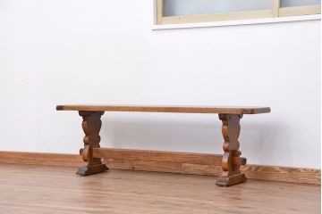 アンティーク家具　イギリスアンティーク　オーク材のシンプルなデザインベンチ?(長イス、横長ダイニングチェア、長椅子)