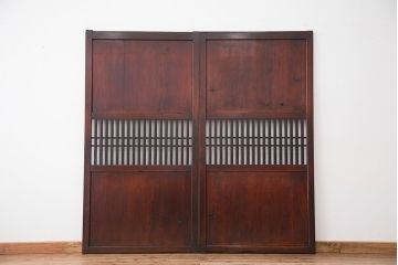 ★古民具・骨董　古民家再生にも最適!使い込まれた格子帯戸2枚セット(建具/引き戸)