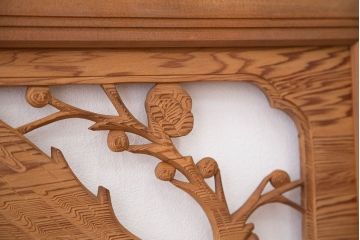 古民具・骨董　古い松竹梅彫刻欄間2枚セット(ランマ)
