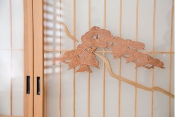 中古　縁起も良い!松竹梅と亀鶴コラボ　書院戸4枚セット(明り取り)(ガラス戸)
