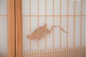 中古　縁起も良い!松竹梅と亀鶴コラボ　書院戸4枚セット(明り取り)(ガラス戸)