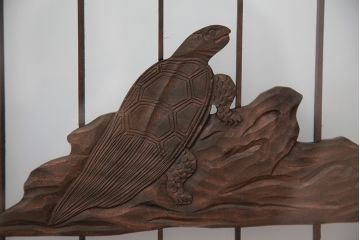 中古　縁起も良い!松竹梅と亀鶴コラボ　書院戸4枚セット?(明り取り)(ガラス戸)