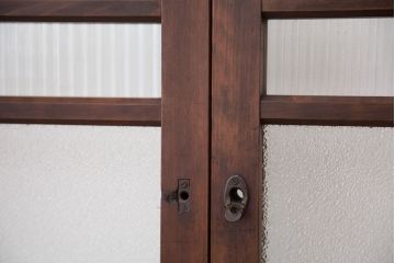 大正ロマン　古い木の色ガラス引き戸ガラス戸2枚セット(建具/ダイヤガラス/モールガラス/結霜ガラス)