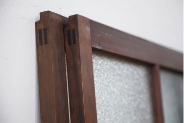 大正ロマン　古い木の色ガラス引き戸ガラス戸2枚セット(建具/ダイヤガラス/モールガラス/結霜ガラス)