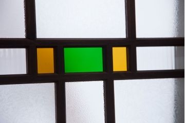 大正ロマン　古い木の色ガラス引き戸ガラス戸2枚セット(建具/ダイヤガラス/モールガラス/結霜ガラス)