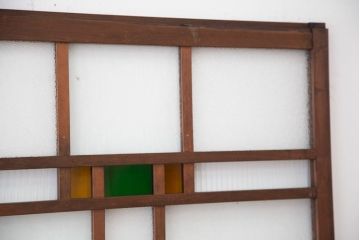 大正ロマン　古い木の色ガラス引き戸ガラス戸2枚セット(建具/ダイヤガラス/モールガラス/結霜ガラス)