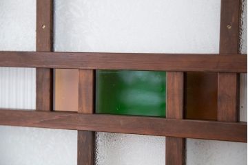 大正ロマン　古い木の色ガラス引き戸ガラス戸2枚セット(建具/ダイヤガラス/モールガラス/結霜ガラス)