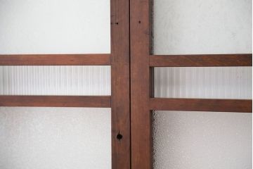 大正ロマン　古い木の色ガラス引き戸ガラス戸2枚セット(建具/ダイヤガラス/モールガラス/結霜ガラス)