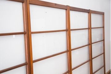 アンティーク　古い木のシンプルなガラス引き戸4枚セット(ガラス戸)(建具)