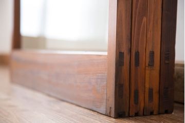アンティーク　古い木のシンプルなガラス引き戸4枚セット(ガラス戸)(建具)