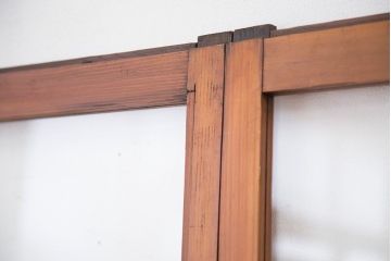 アンティーク　古い木のシンプルなガラス引き戸4枚セット(ガラス戸)(建具)