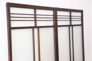 古民具・骨董　古い木の味わいあるモールガラス引き戸2枚セット(ガラス戸)